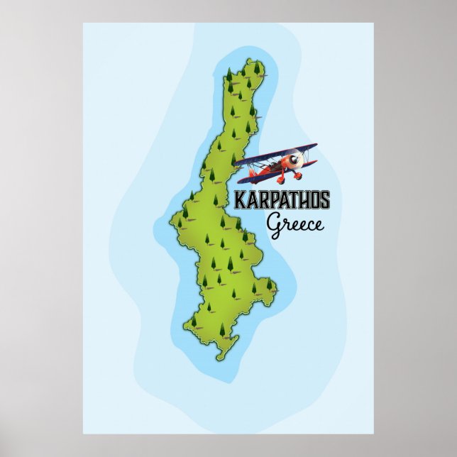 Karpathos Griechisch Map Illustriertes Reiseplakat Poster (Vorne)