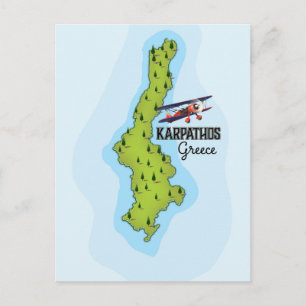 Karpathos Griechisch Map Illustriertes Reiseplakat Postkarte