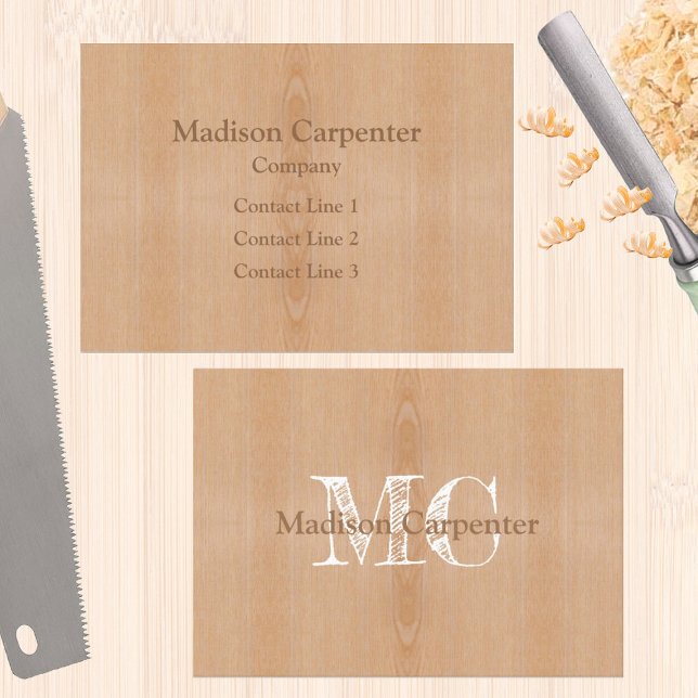 Karpenter Monogram, hellbraun Visitenkarte (Custom business card for men, carpenter, wood worker, handy man... )