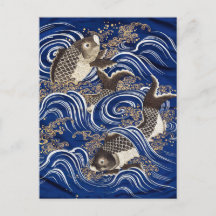 Karpfen in Waves Japanisch Koi Fish Seidenbandkuns