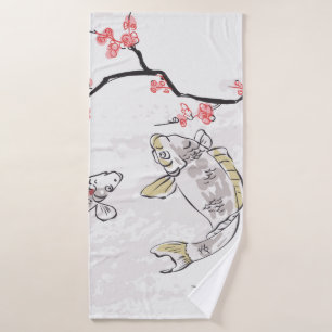 Karpfen Koi Fisch Naturlandschaft Sketch-Illustrat Badehandtuch