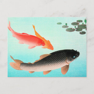 Karpfen und Goldfische, Kunst von Ohara Koson Postkarte