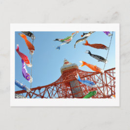 Karpfenbanner (Koinobori) an der Tokyo Tower Postk Postkarte