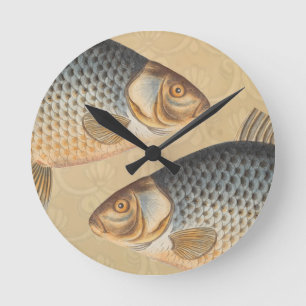 Karpfenfischmalerei Süßwasserzeichnung Runde Wanduhr