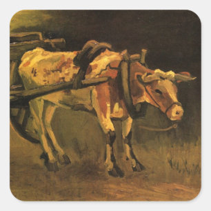 Karren mit rotem und weißem Ochsen von Vincent van Quadratischer Aufkleber