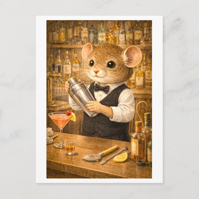 Karriere-Maus als Barkeeper Postkarte (Vorderseite)