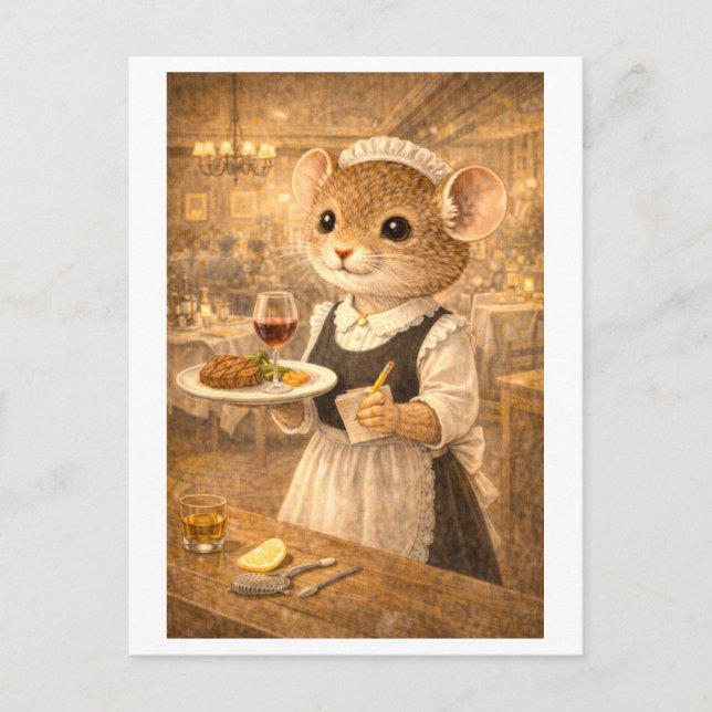 Karriere Maus als Kellnerin Postkarte (Vorderseite)