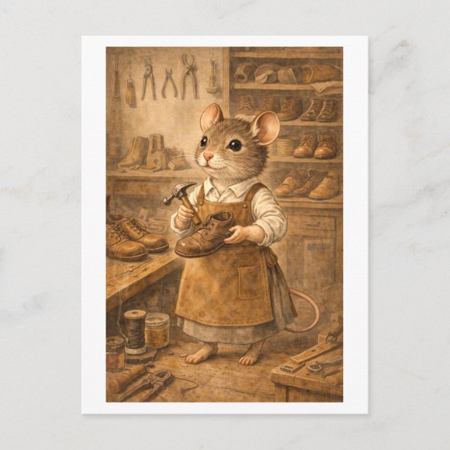 Karriere Maus als Schuhmacher Postkarte (Vorderseite)