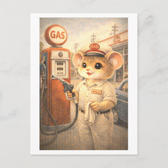 Karriere Maus als Tankwart Postkarte (Vorderseite)