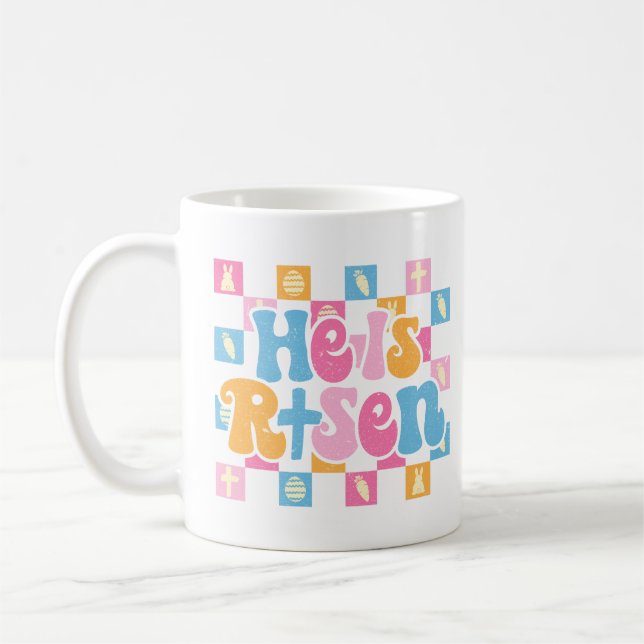 Karrierte Christliche Ostern Er ist Risen Kaffeetasse (Links)