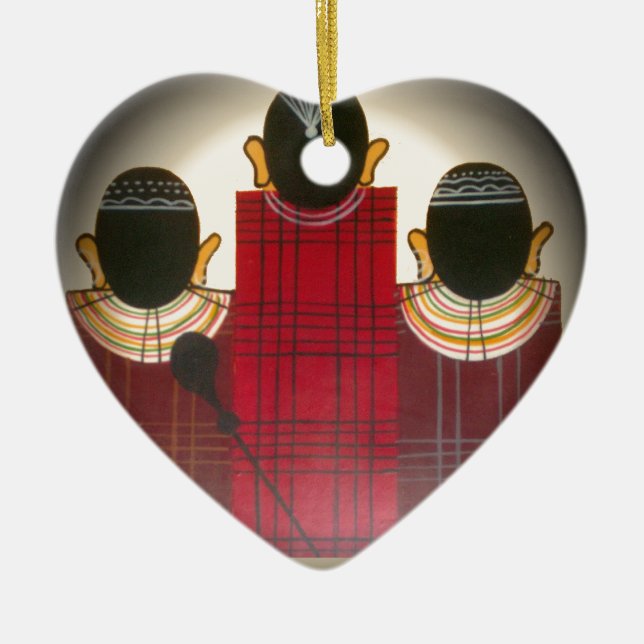 Karriertes Portrait der Masai-Familie Keramikornament (Vorne)