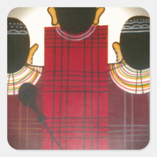 Karriertes Portrait der Masai-Familie Quadratischer Aufkleber