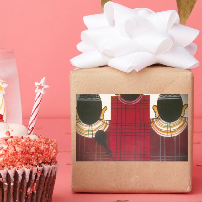 Karriertes Portrait der Masai-Familie Rechteckiger Aufkleber (Party)