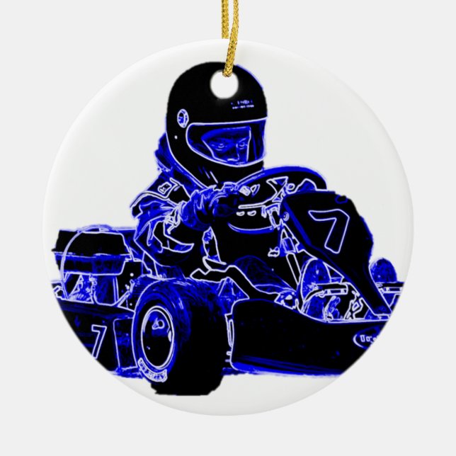Kart, das Blau und Weiß läuft Keramik Ornament (Vorne)
