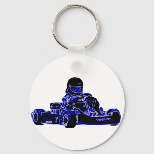 Kart, das Blau und Weiß läuft Schlüsselanhänger