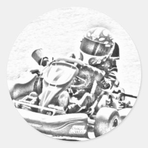 Kart Racing B/W Shading Runder Aufkleber