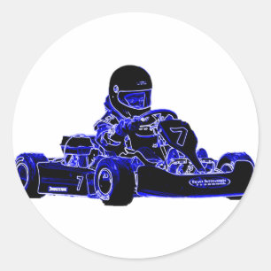 Kart Racing Blue und White Runder Aufkleber