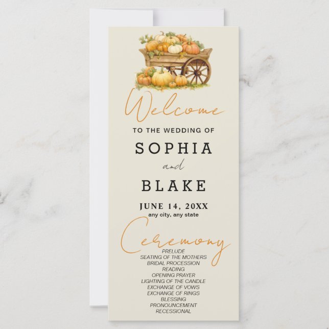 Kart von Pumpkins Fall Ash White Wedding Programm (Vorderseite)