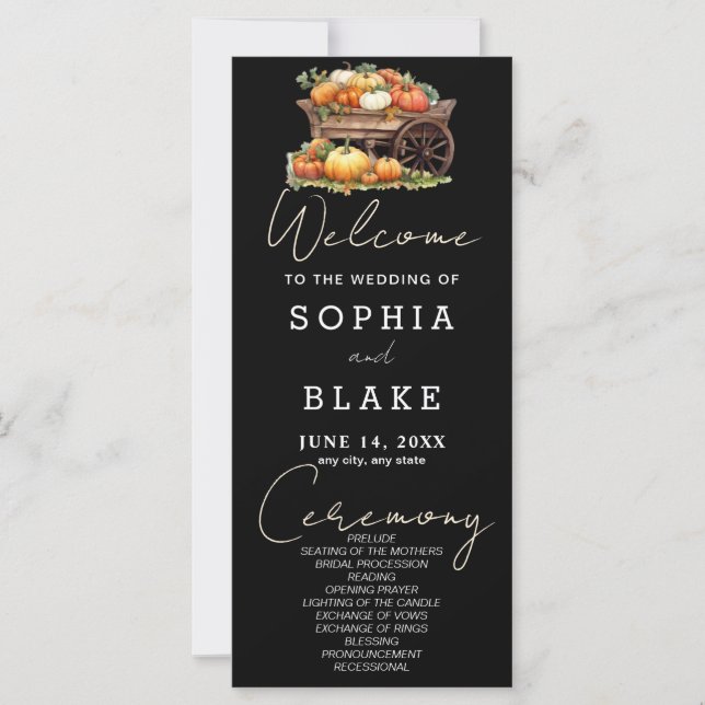 Kart von Pumpkins Fall Black Wedding Program (Vorderseite)