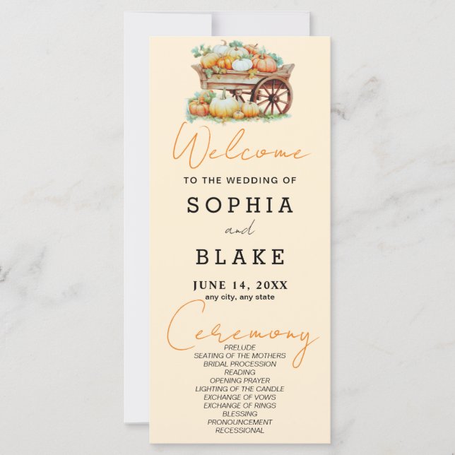 Kart von Pumpkins Fall Light Orange Hochzeitsprogr (Vorderseite)