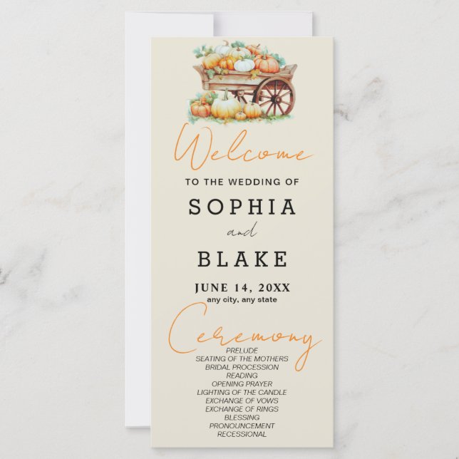 Kart von Pumpkins Fall White Ash Wedding Programm (Vorderseite)