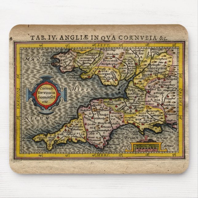 Karte 1610 von Cornwall, von Devon, von Somerset, Mousepad (Vorne)