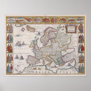 Karte 1630 von Europa Poster