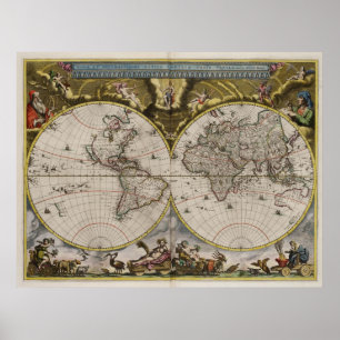 Karte 1664 der Welt Poster