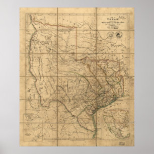Karte 1841 der Republik von Texas Poster