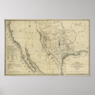 Karte 1844 von Texas und die Länder angrenzend Poster