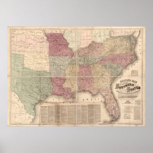 Karte 1862 von südlichen Staaten von Amerika Poster