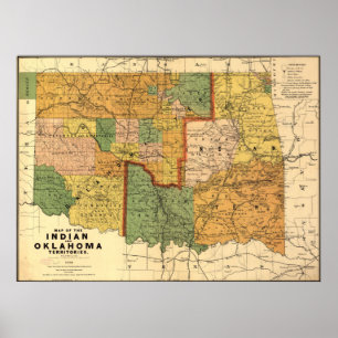 Karte 1892 des Inders und der Oklahoma-Gebiete Poster