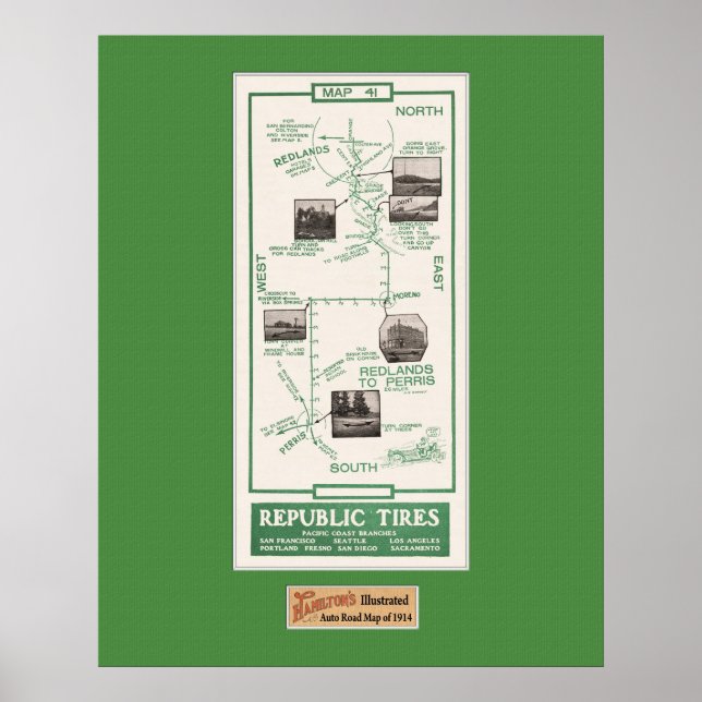 Karte 1914, Redlands to Perris Poster (Vorne)