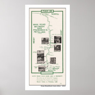 Karte 1914, SF bis Petaluma Poster