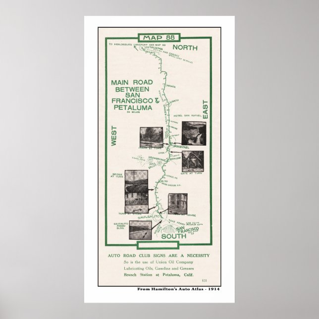 Karte 1914, SF bis Petaluma Poster (Vorne)