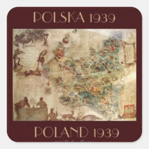 KARTE 1939 VON POLEN QUADRATISCHER AUFKLEBER