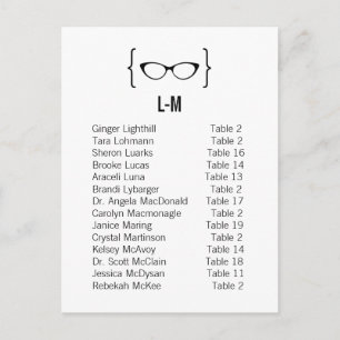Karte 8 Geeky Glasses Seating Chart Postcard v2