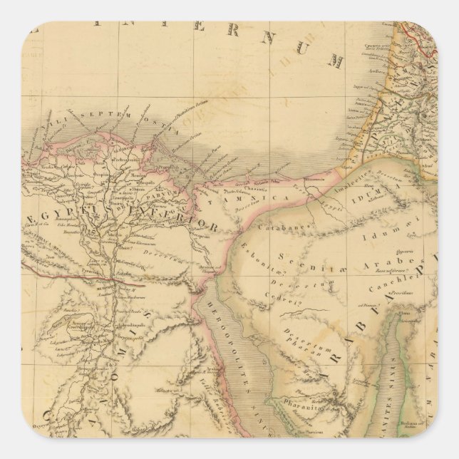 Karte Ägypten, Palästina und Arabien Quadratischer Aufkleber (Vorderseite)