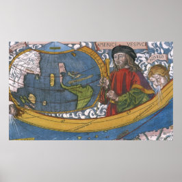 Karte Amerikas mit Explorer Amerigo Vespucci Poster