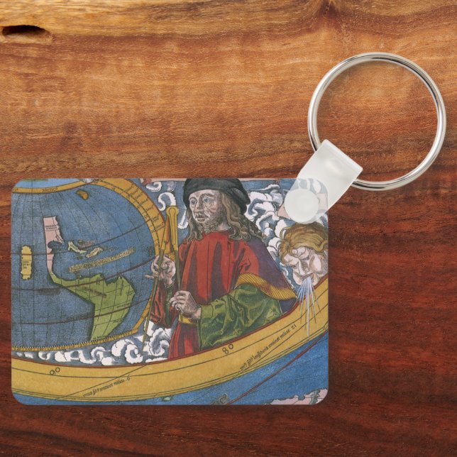 Karte Amerikas mit Explorer Amerigo Vespucci Schlüsselanhänger (Vorderseite)
