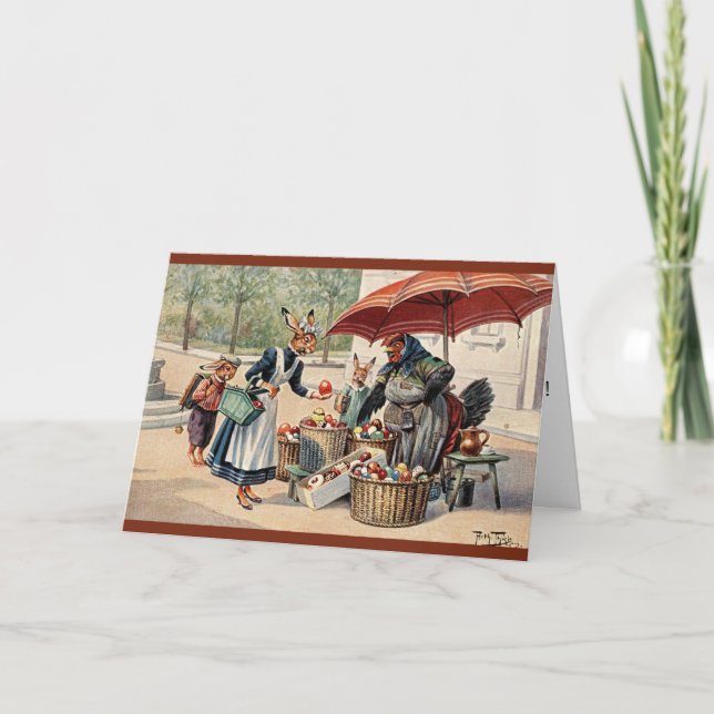 Karte Arthurs Thiele Ostern - Häschen am Ei-Stall (Vorderseite)