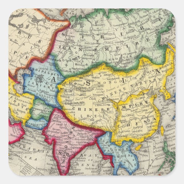 Karte Asiens Quadratischer Aufkleber (Vorderseite)