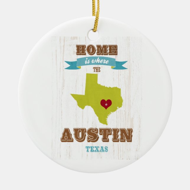 Karte Austins, Texas - Zuhause ist, wo das Herz Keramik Ornament (Vorne)