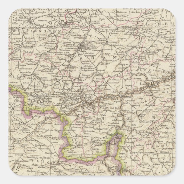 Karte Belgiens und Luxemburgs Quadratischer Aufkleber (Vorderseite)