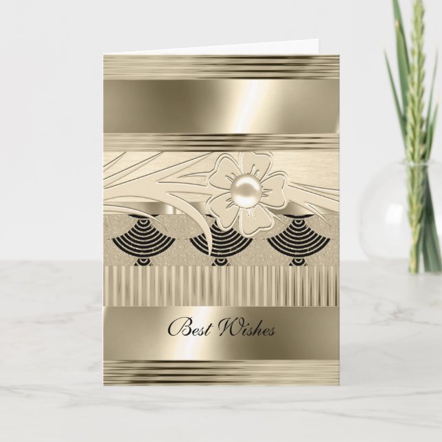 Karte Birthday Light Floral Gold Kunst, Dichtung u (Vorderseite)