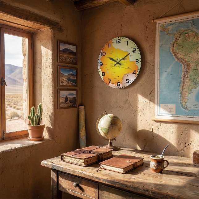 Karte Boliviens mit Städten und Grenzen Große Wanduhr (Von Creator hochgeladen)