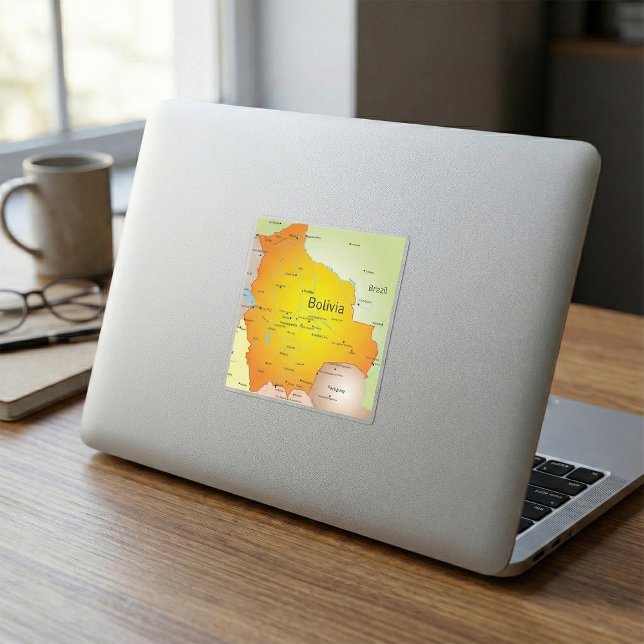 Karte Boliviens mit Städten und Grenzen Quadratischer Aufkleber (Von Creator hochgeladen)
