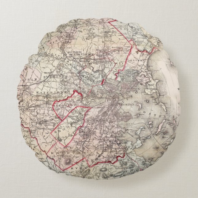 Karte: Boston, 1883 Rundes Kissen (Vorderseite)