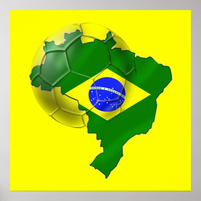 Karte Brasiliens Flagge Fußball T-Shirts und Gesch Poster (Vorne)
