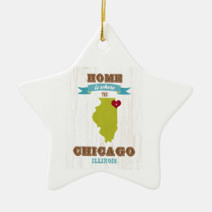 Karte Chicagos, Illinois - Zuhause ist, wo das Keramik Ornament